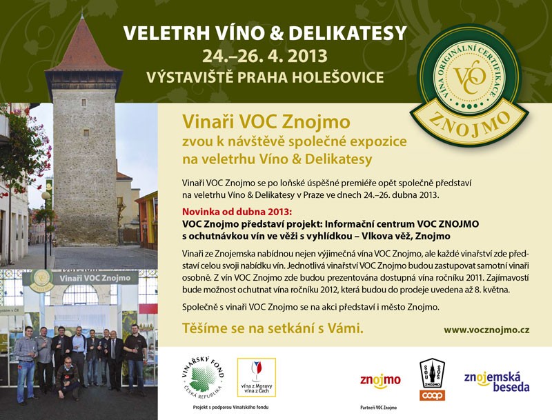 Vinaři VOC Znojmo zvou k návštěvě společné expozice na veletrhu Víno & Delikatesy