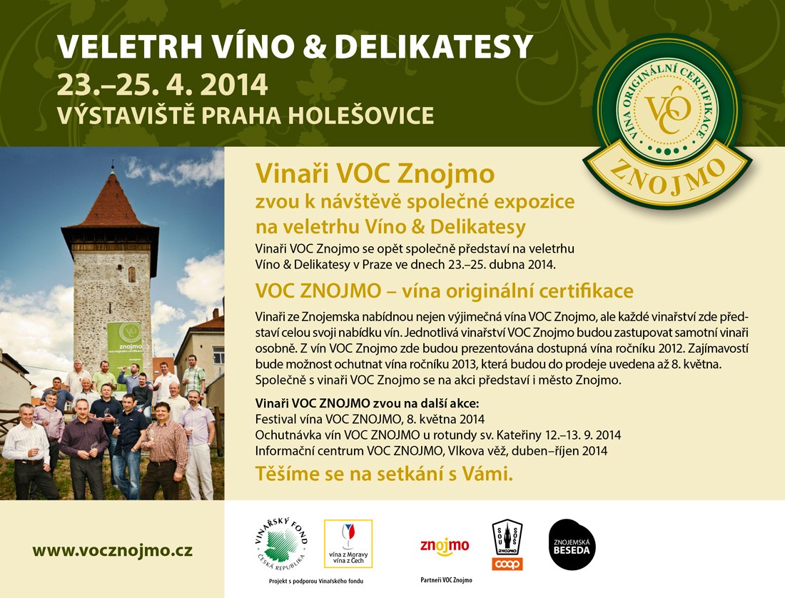 Vinaři VOC Znojmo zvou k návštěvě společné expozice na veletrhu Víno & Delikatesy